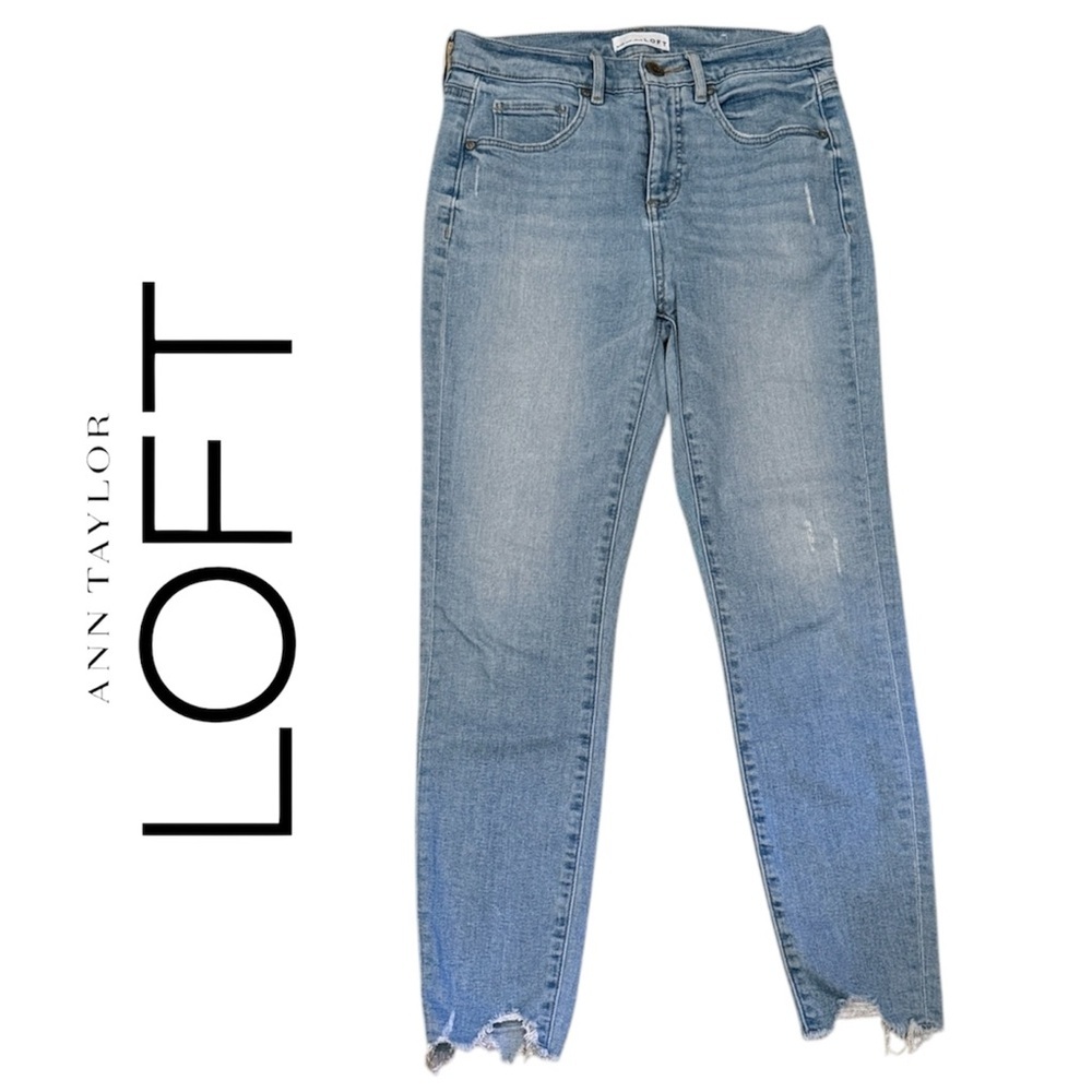 Loft Distressed High Waist Skinny Jeans Raw Hems Sz 4/27